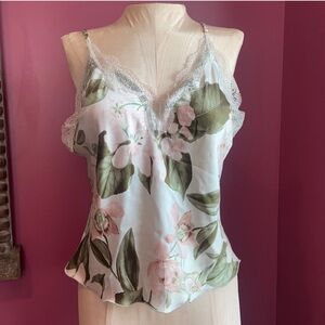 Victoria's Secret Floral Lace Trim Cami - Green and Pink
